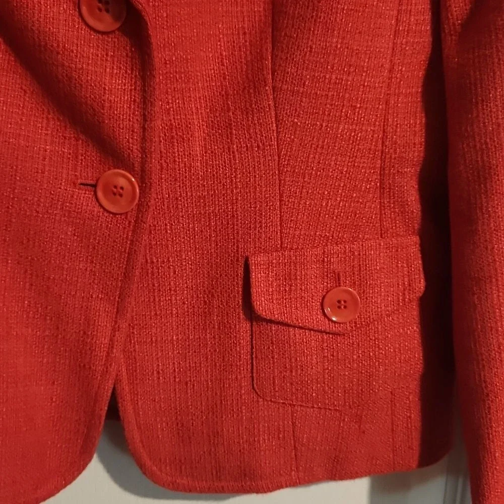 Talbots Orange Italian Viscose Cotton Blazer Pockets 3/4 Sleeve‎ Size 6 Academia
